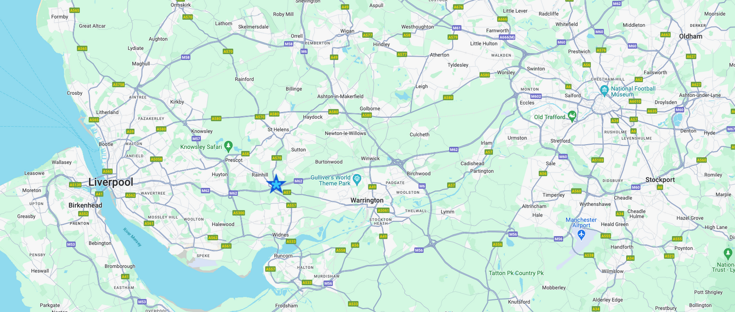 Location of pure counselling on map of st helens, warrington, widnes, Liverpool, Manchester, northwest England, north west  